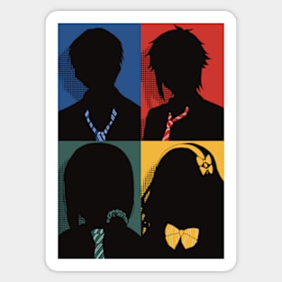 Tomo chan is a girl or Tomo-chan wa onnanoko Vintage minimalist silhouette anime design of all main characters : Tomo aizawa, Junichirou kubota, Misuzu gundou, and Carol olston Sticker